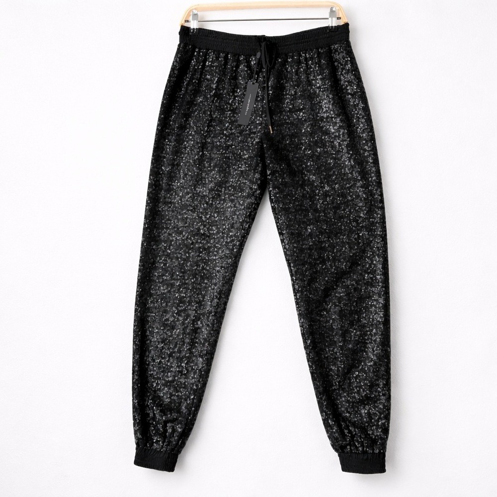 Peony and Me Sequin Jogger Pants Women Size Medium Black Caviar Party Glam NWT